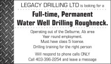 LEGACY DRILLING LTD is looking for a Full-time, Permanent Water Well Drilling Roughneck