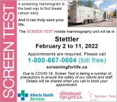  The SCREEN TEST mobile mammography unit will be in Stettler